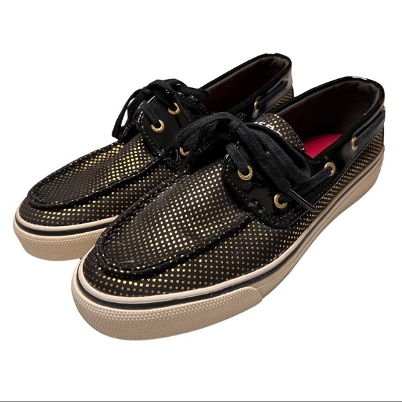 Sperry Top-Sider Black with Gold Polkadots Slip-On Loafer/Boat Shoes - Picture 6 of 10